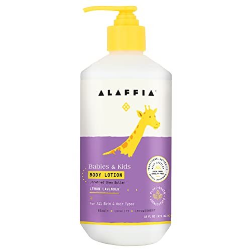 Alaffia Everyday Shea Körperlotion, sanft für Babys und älter, pflegt trockene Haut und beruhigt Kinder mit Sheabutter, Zitronenmelisse und Lavendelöl, Fair Trade, Zitrone, 473 ml