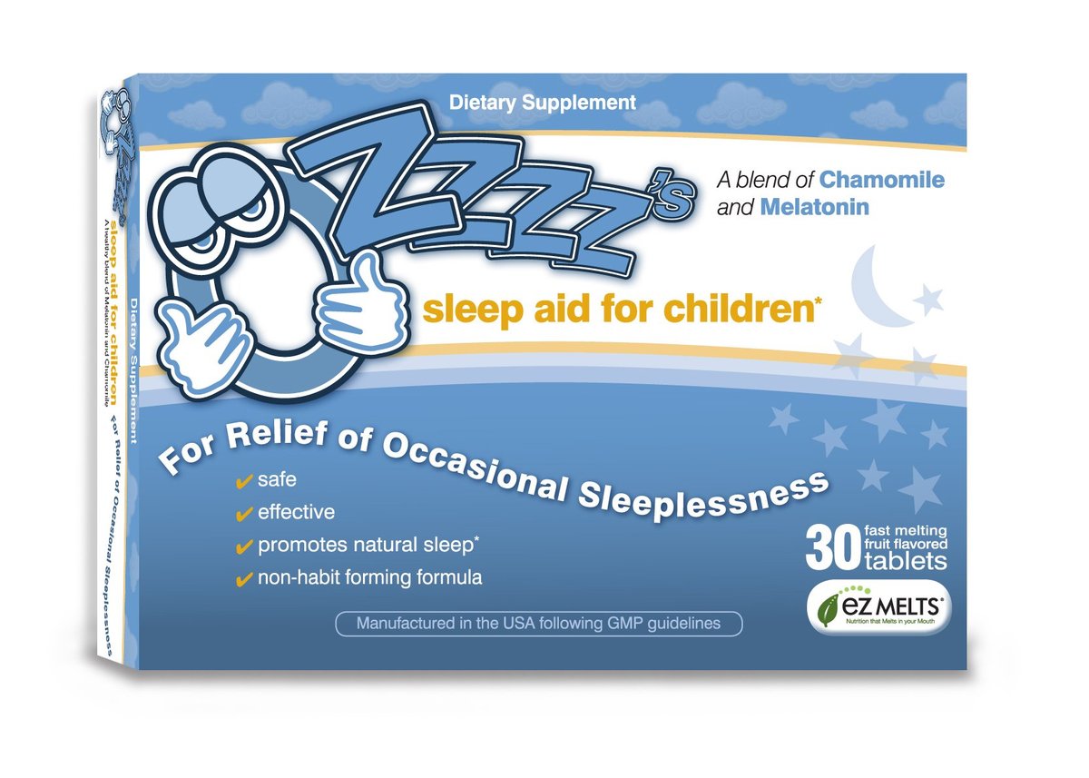 OZzzz's Einschlafhilfe für Kinder mit Melatonin und Kamille, von Kinderärzten entwickelt, zuckerfrei, vegan, Orangen-Dream-Geschmack, 30 EZ-Schmelztabletten