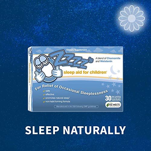 OZzzz's Einschlafhilfe für Kinder mit Melatonin und Kamille, von Kinderärzten entwickelt, zuckerfrei, vegan, Orangen-Dream-Geschmack, 30 EZ-Schmelztabletten