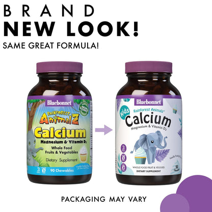 BlueBonnet Super Earth Rainforest Animalz Calcium Magnesium und Vitamin D3 Kautabletten, Natürlicher Vanille-Frosting-Geschmack, 90 Stück