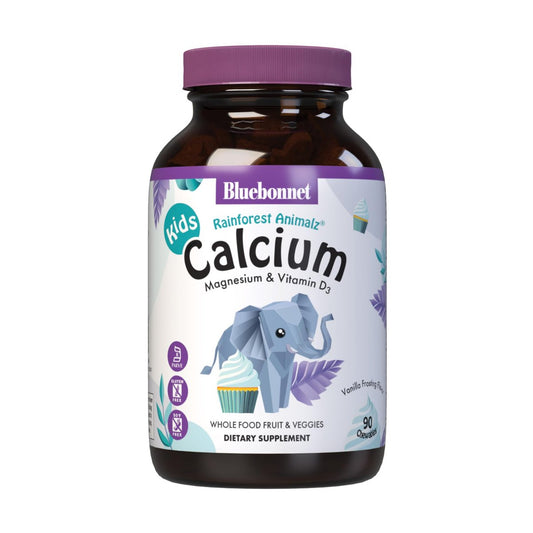 BlueBonnet Super Earth Rainforest Animalz Calcium Magnesium und Vitamin D3 Kautabletten, Natürlicher Vanille-Frosting-Geschmack, 90 Stück