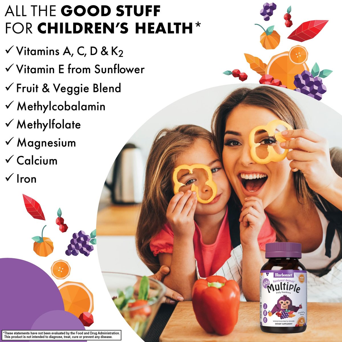 Bluebonnet Nutrition Rainforest Animalz Kautabletten für Kinder – Mehrfach-Vitamine & Mineralstoffe mit Vitamin C, D3, Eisen – Glutenfrei, Milchfrei, Koscher – 90 Kautabletten, gemischte Aromen