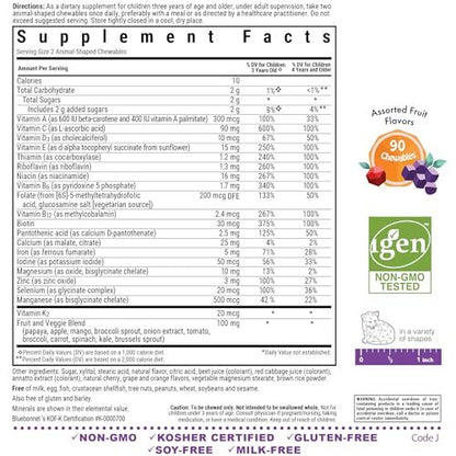 Bluebonnet Nutrition Rainforest Animalz Kautabletten für Kinder – Mehrfach-Vitamine & Mineralstoffe mit Vitamin C, D3, Eisen – Glutenfrei, Milchfrei, Koscher – 90 Kautabletten, gemischte Aromen