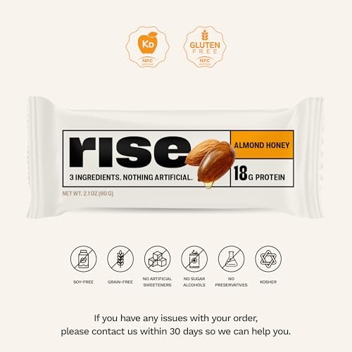 Rise Breakfast Whey Protein Riegel Almond Honey – 18 g Protein, 2,01 oz (12er Pack)