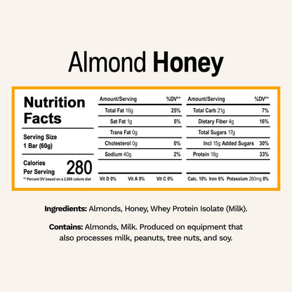 Rise Breakfast Whey Protein Riegel Almond Honey – 18 g Protein, 2,01 oz (12er Pack)