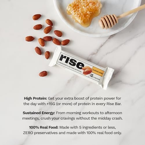Rise Breakfast Whey Protein Riegel Almond Honey – 18 g Protein, 2,01 oz (12er Pack)