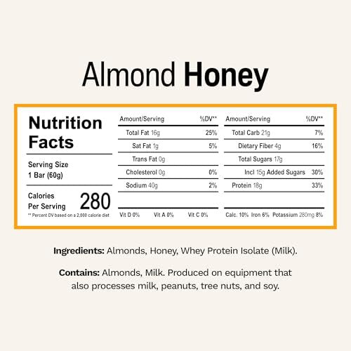 Rise Breakfast Whey Protein Riegel Almond Honey – 18 g Protein, 2,01 oz (12er Pack)
