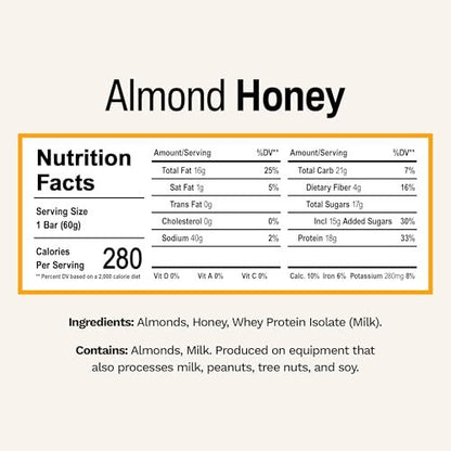 Rise Breakfast Whey Protein Riegel Almond Honey – 18 g Protein, 2,01 oz (12er Pack)