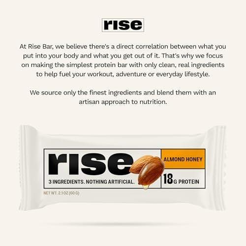 Rise Breakfast Whey Protein Riegel Almond Honey – 18 g Protein, 2,01 oz (12er Pack)
