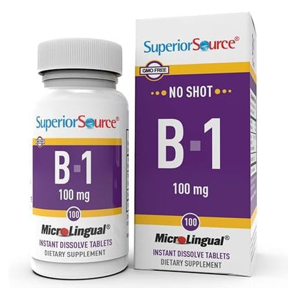 Superior Source B-1 100 mg – Vitamin-B-Supplement für gesunde Energie & Wachstum – Unterstützung für Nerven- und Verdauungssystem mit Thiamin – 100 sublinguale Schmelztabletten