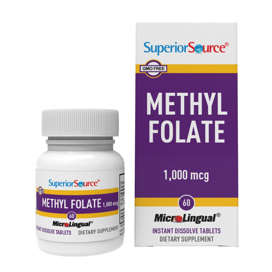 Superior Source Methylfolat 1.000 mcg – Folat-Ergänzung für Frauen und Männer – Methylierte Folat-Tablette unterstützt gesundes Nervensystem & rote Blutkörperchen – 60 sublinguale Schmelztabletten