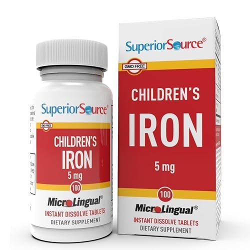 Superior Source Kinder-Eisen 5 mg – Ferrofumarat-Ergänzung für Kinder – Eisen für Zellgesundheit & Entwicklung – 100 Instant-Dissolve-Tabletten