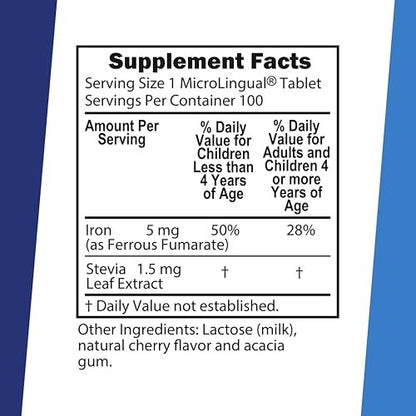 Superior Source Kinder-Eisen 5 mg – Ferrofumarat-Ergänzung für Kinder – Eisen für Zellgesundheit & Entwicklung – 100 Instant-Dissolve-Tabletten