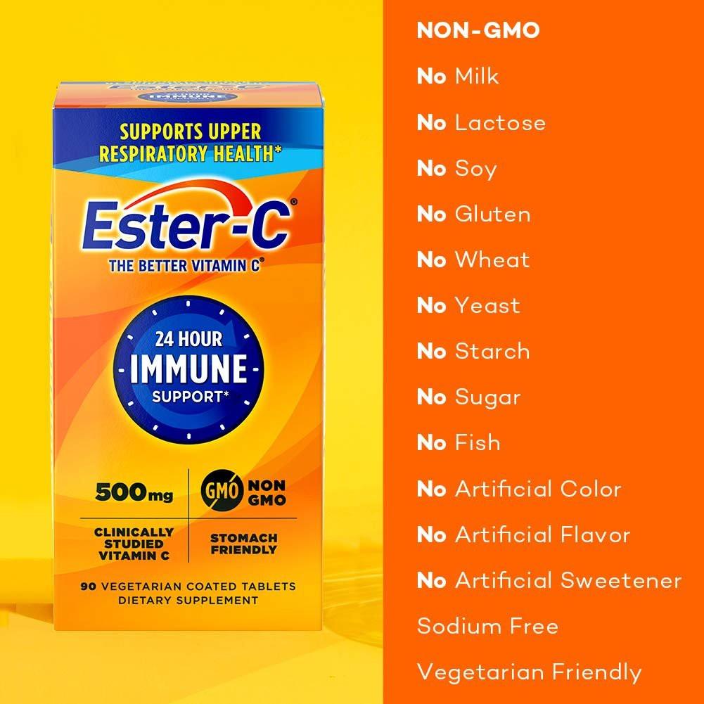 Ester-C 500 mg 24-Stunden Vitamin C Tabletten für Immununterstützung, Vitamin-C-Ergänzung, 90 Stück