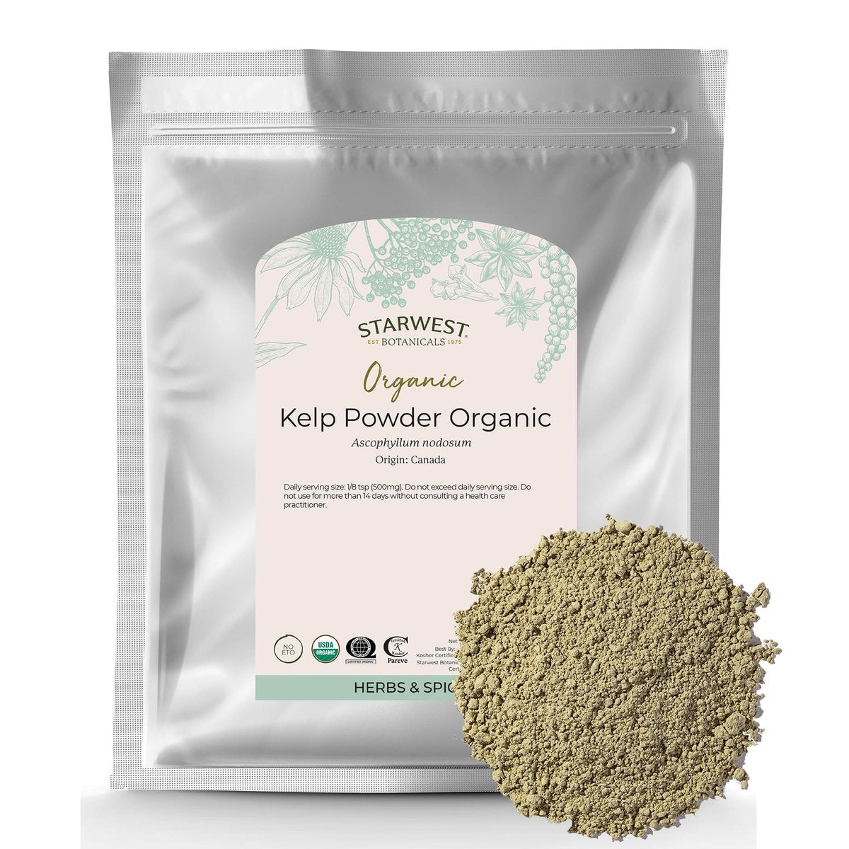 Starwest Botanicals Bio Algenpulver - Nährstoffreich, natürliche Jodquelle, Kalium, Magnesium, Zink, Eisen & Kalzium, zertifiziert koscher, nicht genetisch verändert - 454 g Beutel