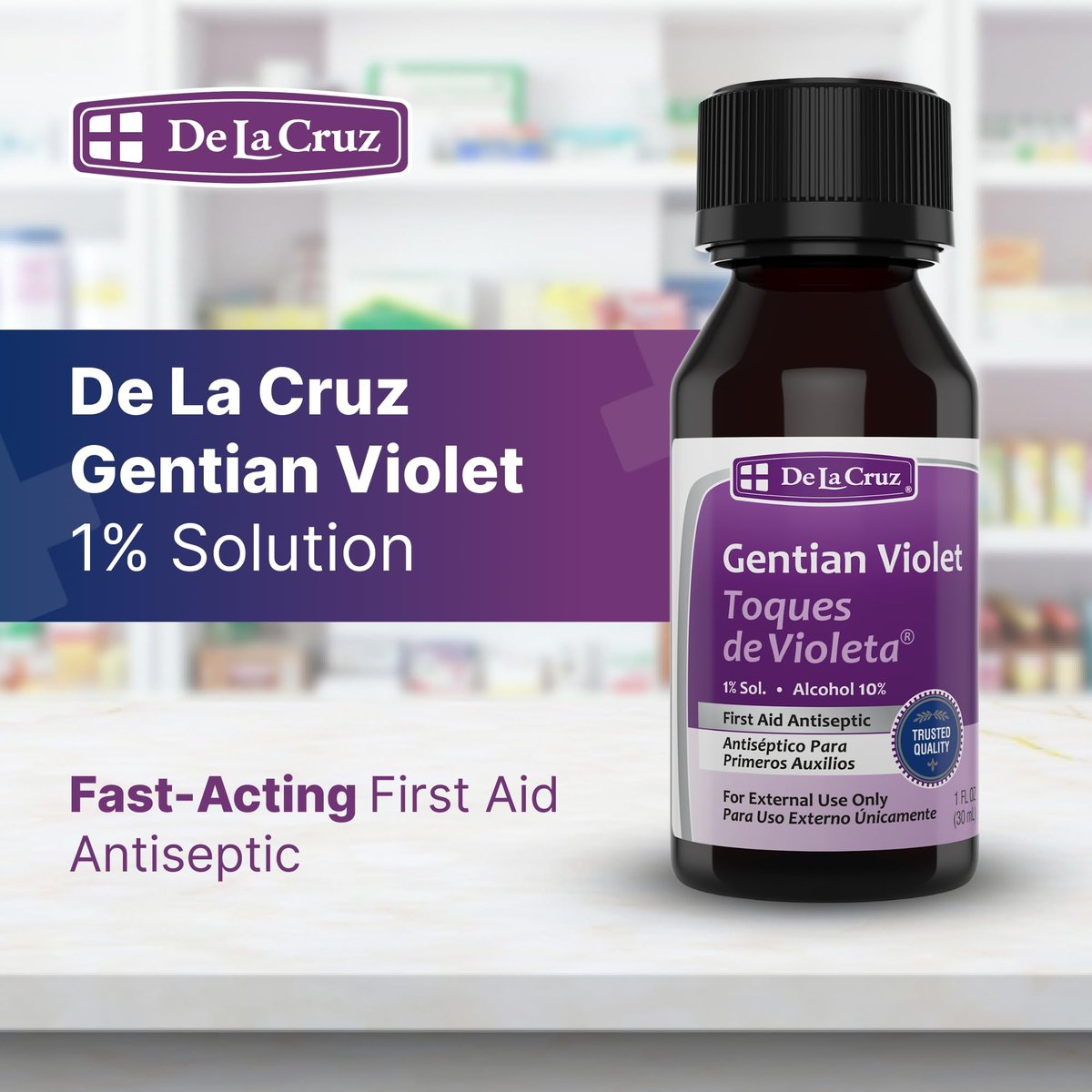 De La Cruz Gentian Violet 1% Erste-Hilfe-Antiseptikum - Violeta de Genciana für Schnitte, Schürfwunden und Verbrennungen, 30 ml