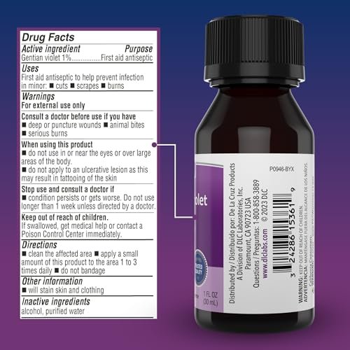 De La Cruz Gentian Violet 1% Erste-Hilfe-Antiseptikum - Violeta de Genciana für Schnitte, Schürfwunden und Verbrennungen, 30 ml