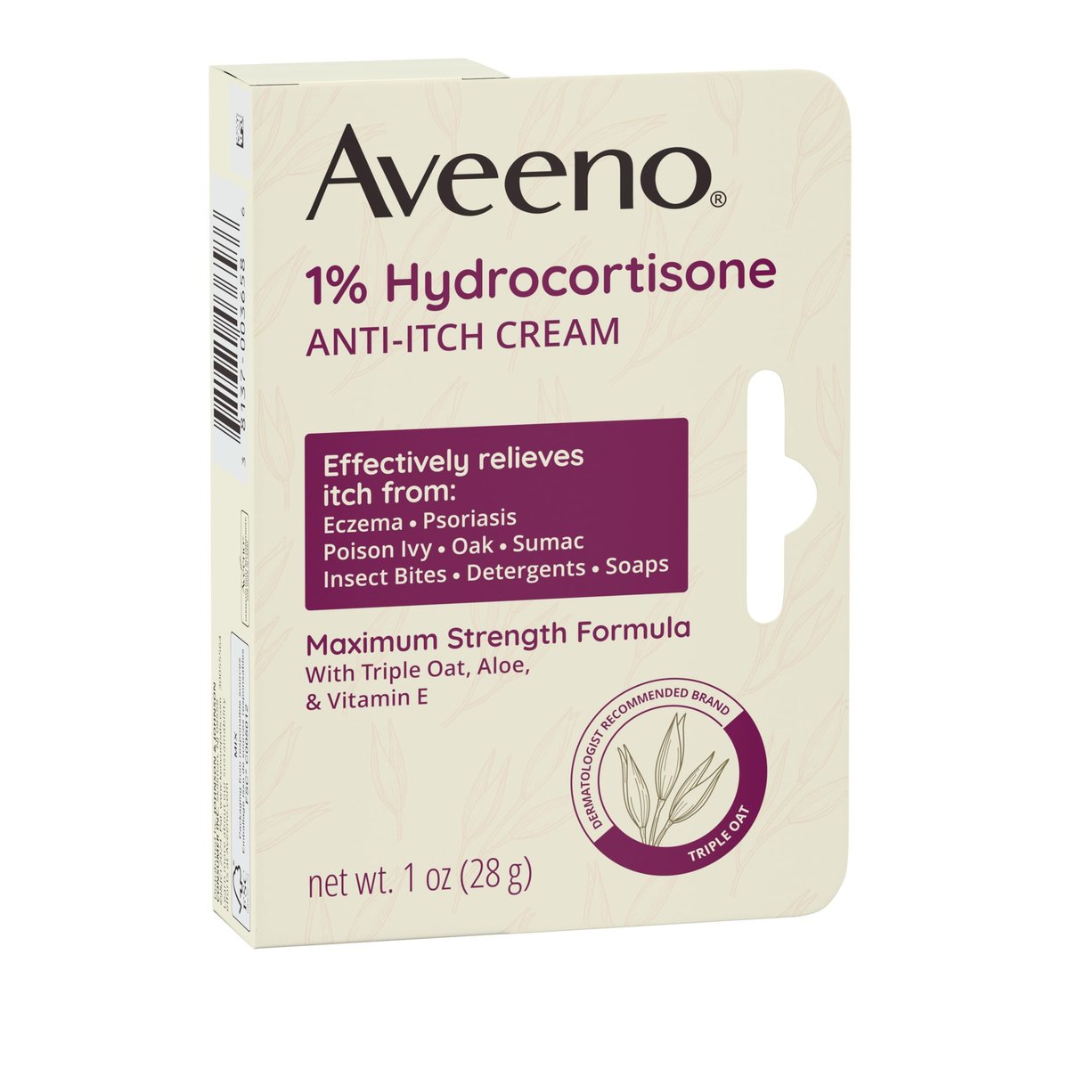 Aveeno Maximum Strength 1% Hydrocortison Anti-Juckreiz-Creme, Triple Oat, Aloe & Vitamin E zur Linderung von Juckreiz bei Ekzemen, Psoriasis, Insektenstichen, Giftefeu, Gifteiche & -sumach und Waschmitteln, 1 oz, 2er-Pack