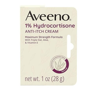 Aveeno Maximum Strength 1% Hydrocortison Anti-Juckreiz-Creme, Triple Oat, Aloe & Vitamin E zur Linderung von Juckreiz bei Ekzemen, Psoriasis, Insektenstichen, Giftefeu, Gifteiche & -sumach und Waschmitteln, 1 oz, 2er-Pack