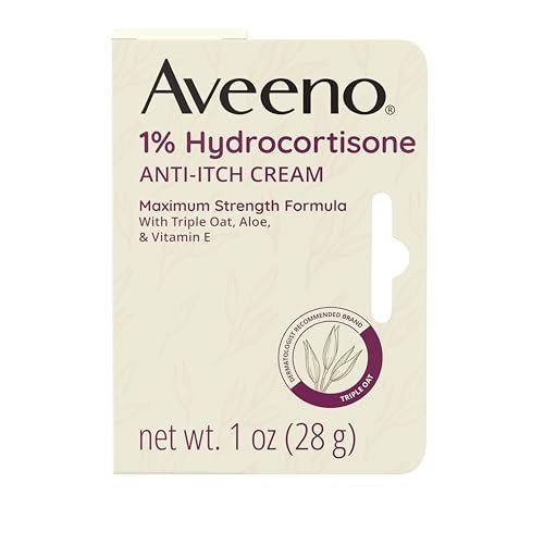 Aveeno Maximum Strength 1% Hydrocortison Anti-Juckreiz-Creme, Triple Oat, Aloe & Vitamin E zur Linderung von Juckreiz bei Ekzemen, Psoriasis, Insektenstichen, Giftefeu, Gifteiche & -sumach und Waschmitteln, 1 oz, 2er-Pack