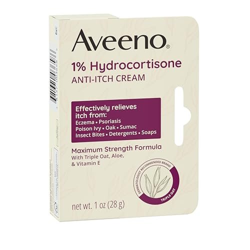 Aveeno Maximum Strength 1% Hydrocortison Anti-Juckreiz-Creme, Triple Oat, Aloe & Vitamin E zur Linderung von Juckreiz bei Ekzemen, Psoriasis, Insektenstichen, Giftefeu, Gifteiche & -sumach und Waschmitteln, 1 oz, 2er-Pack