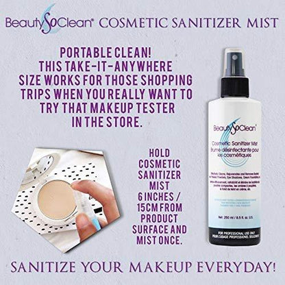 Beautysoclean Cosmetic Sanitizer Mist – 8,5 oz Makeup Desinfektionsspray für Puder-Make-up-Paletten, gepresste Cremefoundation, Bronzer, Concealer, Blushes, Lidschatten