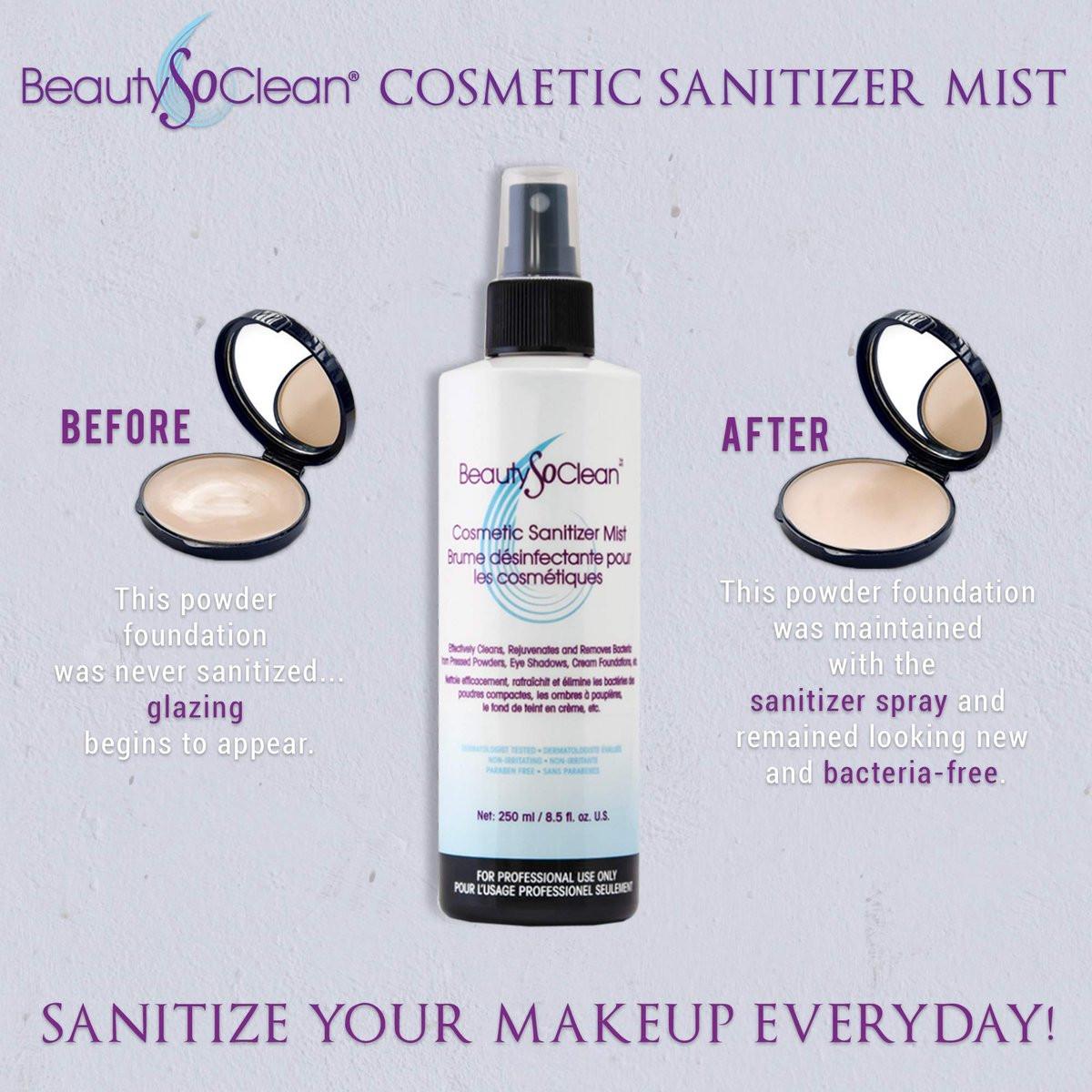 Beautysoclean Cosmetic Sanitizer Mist – 8,5 oz Makeup Desinfektionsspray für Puder-Make-up-Paletten, gepresste Cremefoundation, Bronzer, Concealer, Blushes, Lidschatten
