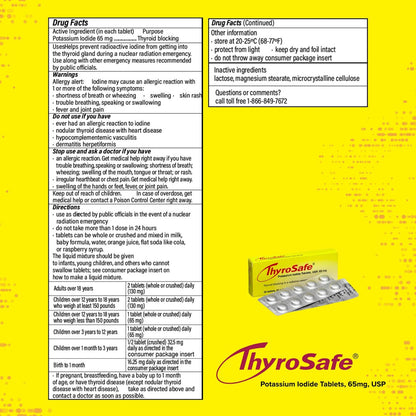 ThyroSafe 65mg Kaliumiodid Tabletten (20 Stück) – Schützt Ihre Schilddrüse vor nuklearer Strahlenbelastung
