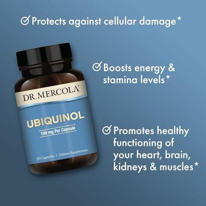 Dr. Mercola Ubiquinol 100 mg – CoQ10 zur Unterstützung der Energieproduktion – Antioxidans – 30 Kapseln