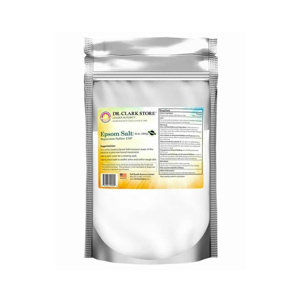 Dr. Clark Store Bittersalz 284 g, USP-Lebensmittelqualität Magnesiumsulfat für natürliche Entgiftung, Muskelentspannung, Hautpflege, gelegentliche Verstopfung und Unterstützung der Leberreinigung, hergestellt in den USA