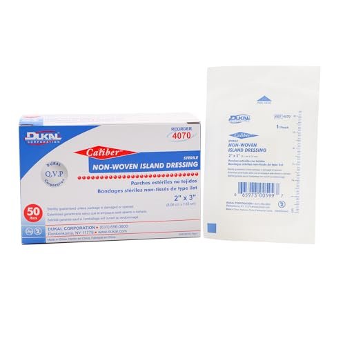 Dukal Weiße nicht gewebte Insel-Wundauflage steril 2 x 3 Zoll, 50 Stück pro Box
