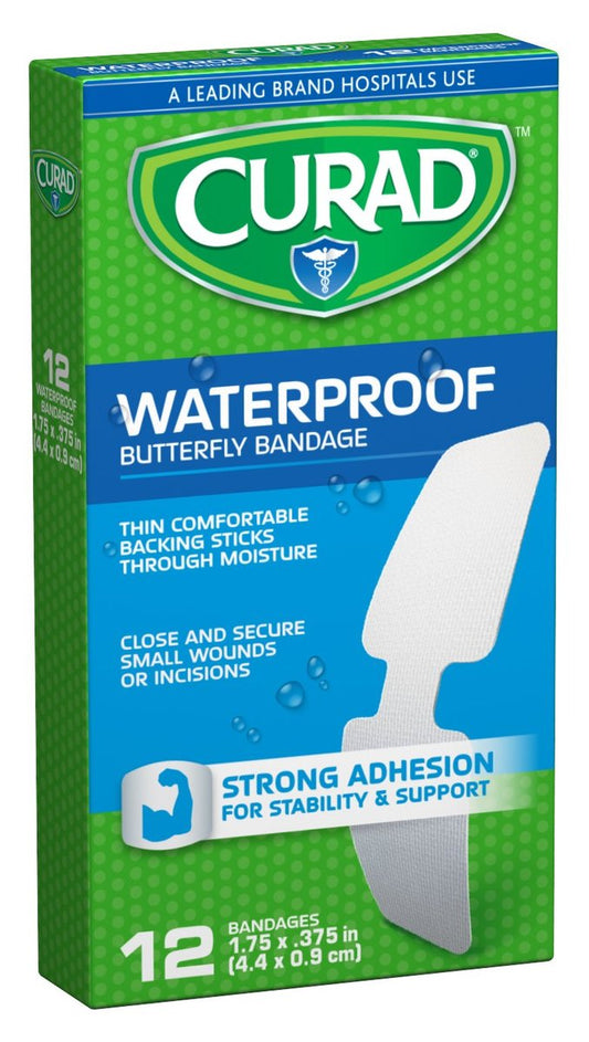 Curad Waterproof Butterfly Adhesive Bandages - 12 Stück, 4,4 cm x 0,95 cm