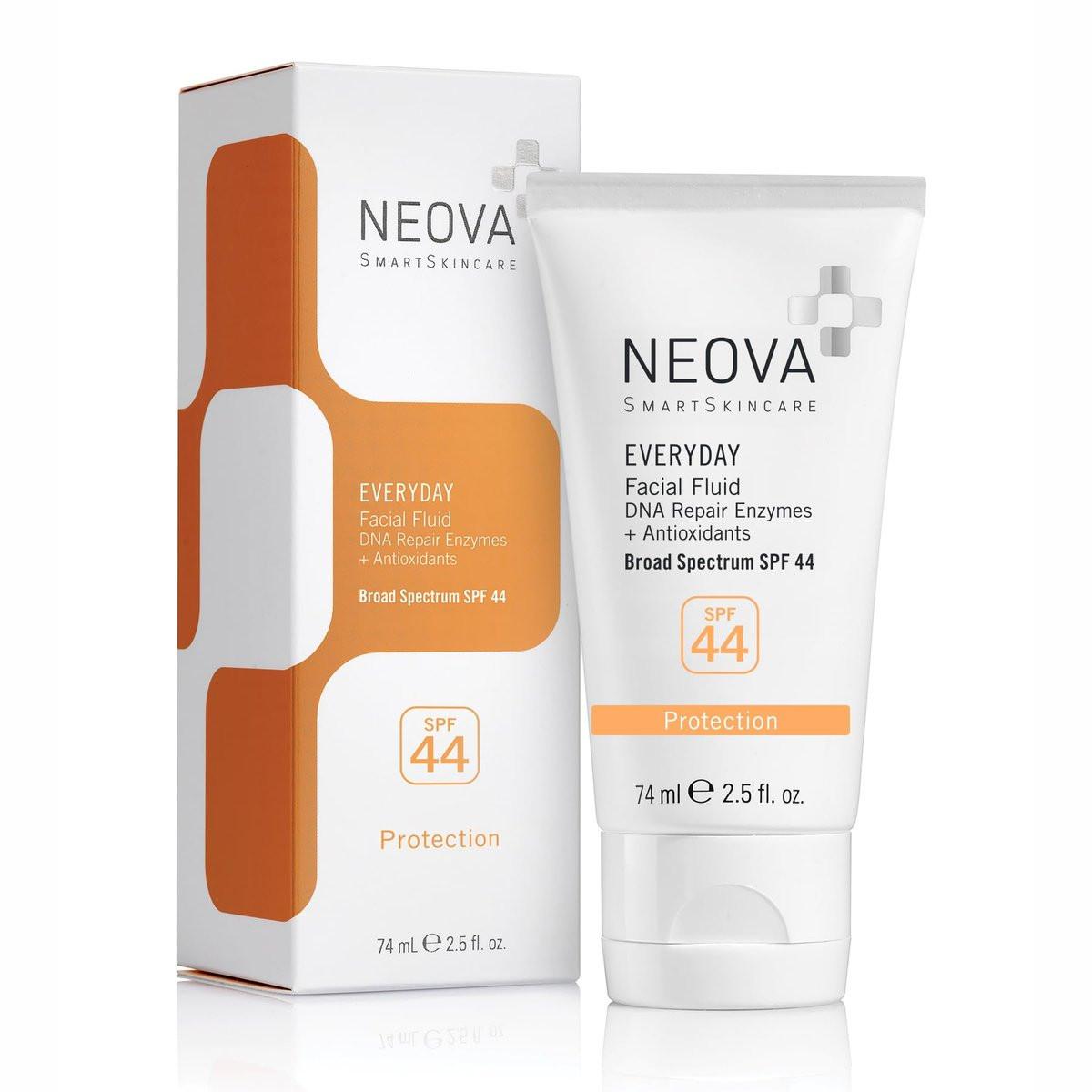 NEOVA SmartSkincare Gesichts-Sonnenschutz Tägliche Gesichts-Fluid 2,5 Fl. Oz. | Breitspektrum SPF 44 Hybrid Sonnenabwehr | Ölfrei & nicht komedogen