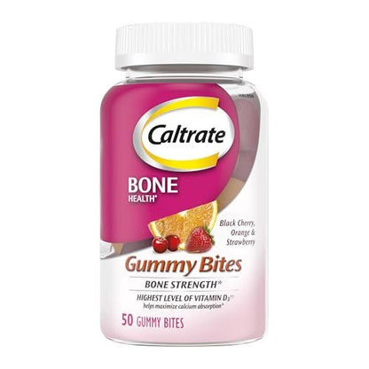 Caltrate Gummy Bites 500 mg Calcium und Vitamin D Supplement, Kirsche, Erdbeere, Orange - 50 Stück