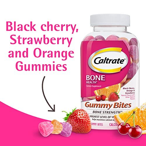 Caltrate Gummy Bites 500 mg Calcium und Vitamin D Supplement, Kirsche, Erdbeere, Orange - 50 Stück