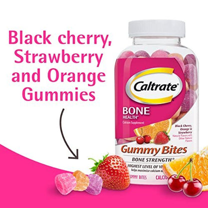 Caltrate Gummy Bites 500 mg Calcium und Vitamin D Supplement, Kirsche, Erdbeere, Orange - 50 Stück