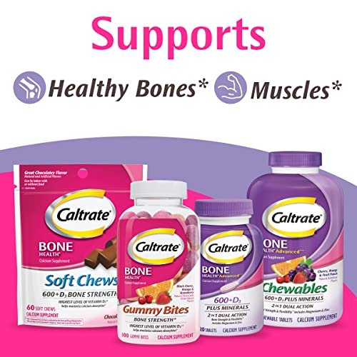 Caltrate Gummy Bites 500 mg Calcium und Vitamin D Supplement, Kirsche, Erdbeere, Orange - 50 Stück