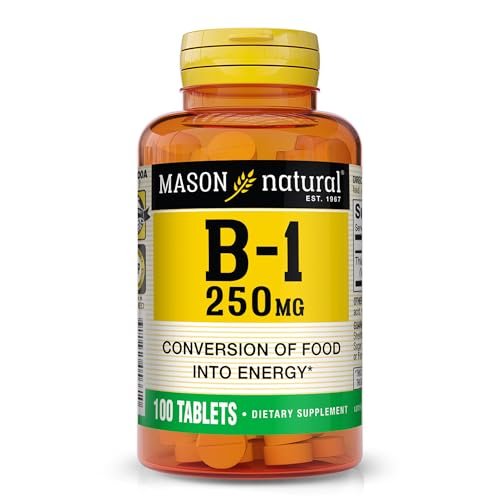 MASON NATURAL Vitamin B1 Thiamin 250 mg, 100 Kapseln, Nahrungsergänzungsmittel, Unterstützt Energieproduktion & gesunden Stoffwechsel