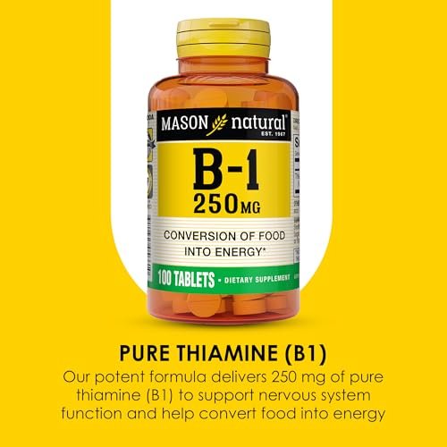 MASON NATURAL Vitamin B1 Thiamin 250 mg, 100 Kapseln, Nahrungsergänzungsmittel, Unterstützt Energieproduktion & gesunden Stoffwechsel