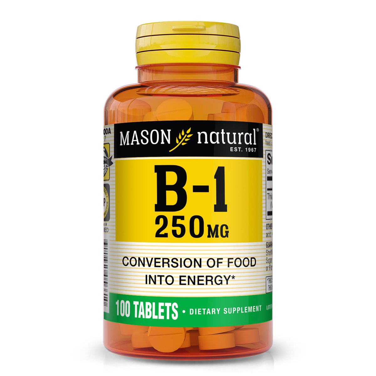 MASON NATURAL Vitamin B1 Thiamin 250 mg, 100 Kapseln, Nahrungsergänzungsmittel, Unterstützt Energieproduktion & gesunden Stoffwechsel
