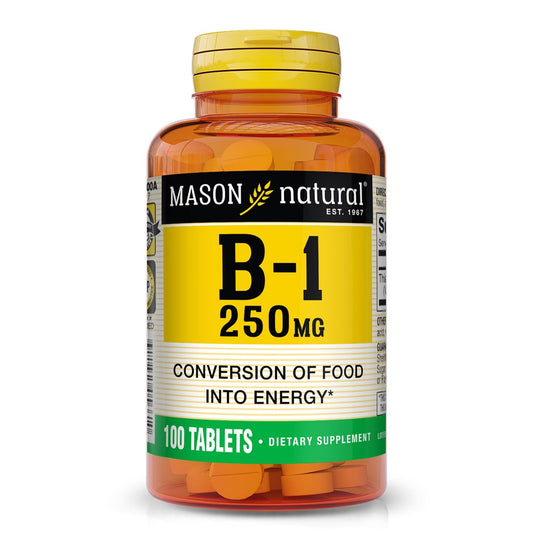 MASON NATURAL Vitamin B1 Thiamin 250 mg, 100 Kapseln, Nahrungsergänzungsmittel, Unterstützt Energieproduktion & gesunden Stoffwechsel