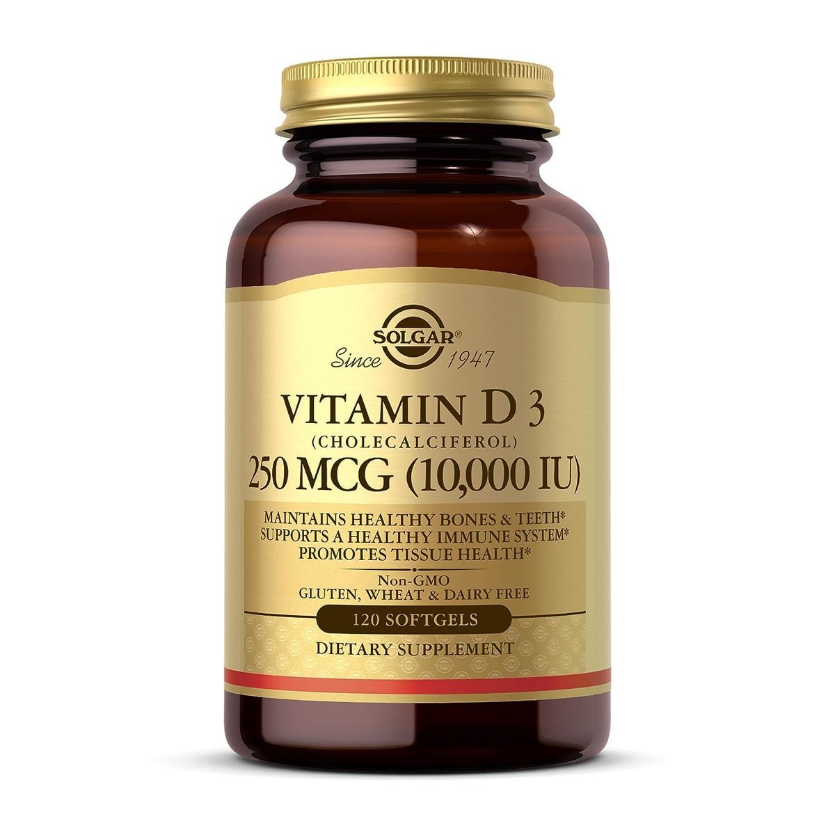 Solgar Vitamin D3 250 MCG (10.000 IE) – 120 Kapseln – Für starke Knochen, Zähne und Immunsystem – Non-GMO, glutenfrei, laktosefrei