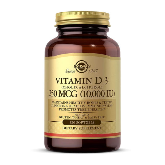 Solgar Vitamin D3 250 MCG (10.000 IE) – 120 Kapseln – Für starke Knochen, Zähne und Immunsystem – Non-GMO, glutenfrei, laktosefrei