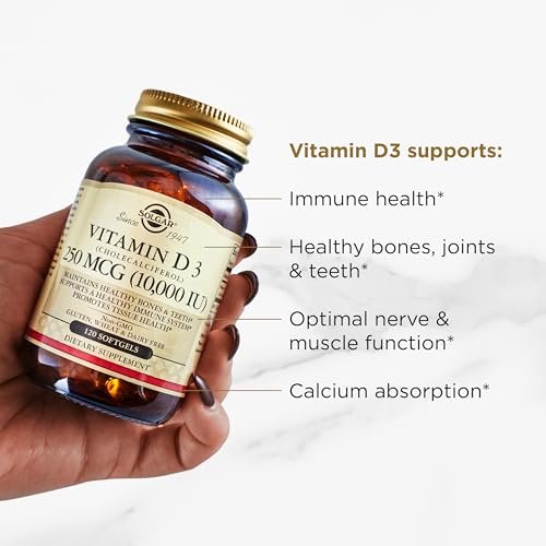 Solgar Vitamin D3 250 MCG (10.000 IE) – 120 Kapseln – Für starke Knochen, Zähne und Immunsystem – Non-GMO, glutenfrei, laktosefrei