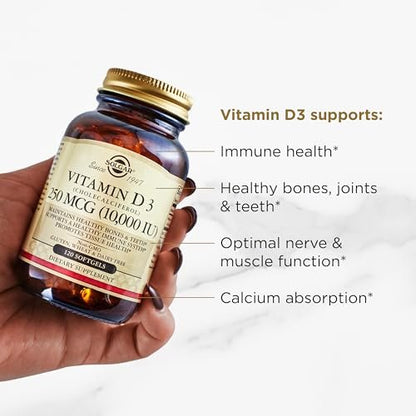 Solgar Vitamin D3 250 MCG (10.000 IE) – 120 Kapseln – Für starke Knochen, Zähne und Immunsystem – Non-GMO, glutenfrei, laktosefrei