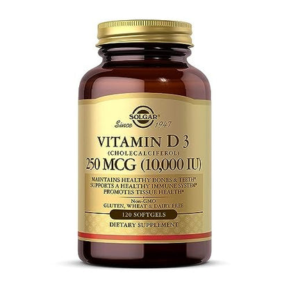 Solgar Vitamin D3 250 MCG (10.000 IE) – 120 Kapseln – Für starke Knochen, Zähne und Immunsystem – Non-GMO, glutenfrei, laktosefrei