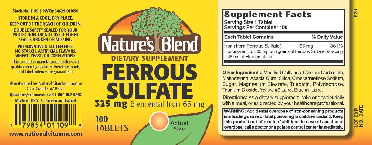 Nature's Blend Eisen(II)-sulfat 325 mg Tabletten, 100 Stück
