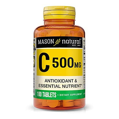 Mason Natural Vitamin C 500 mg – Tägliches Nahrungsergänzungsmittel mit essentiellen Nährstoffen zur Unterstützung der Immunfunktion und des allgemeinen Wohlbefindens, 100 Tabletten (1er-Pack)