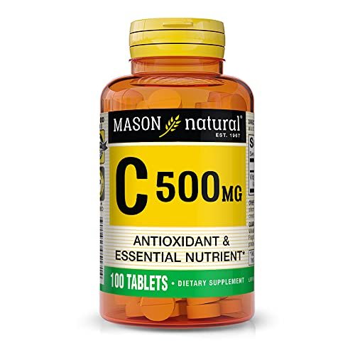 Mason Natural Vitamin C 500 mg – Tägliches Nahrungsergänzungsmittel mit essentiellen Nährstoffen zur Unterstützung der Immunfunktion und des allgemeinen Wohlbefindens, 100 Tabletten (1er-Pack)