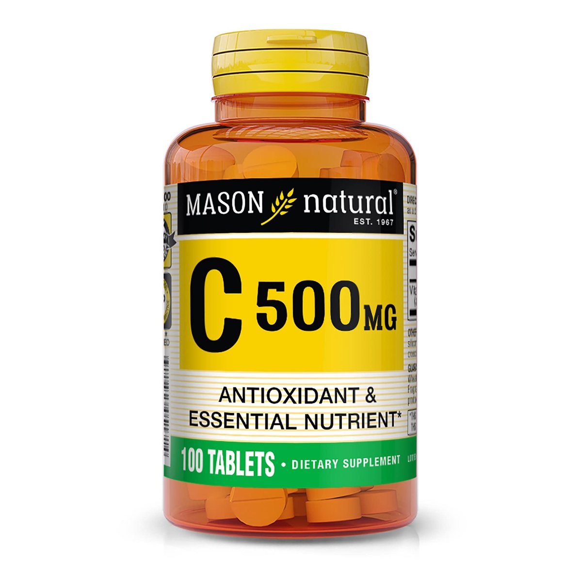 Mason Natural Vitamin C 500 mg – Tägliches Nahrungsergänzungsmittel mit essentiellen Nährstoffen zur Unterstützung der Immunfunktion und des allgemeinen Wohlbefindens, 100 Tabletten (1er-Pack)